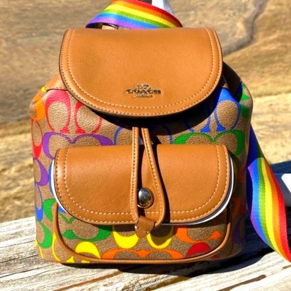 NWT Coach Signature Rainbow Backpack Designer Bag - Picture 4 of 11